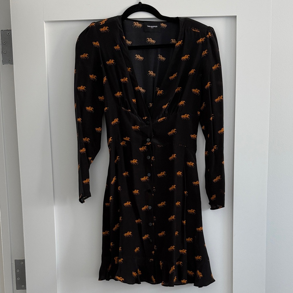 The Kooples Black Dress with Orange horse Accents size small